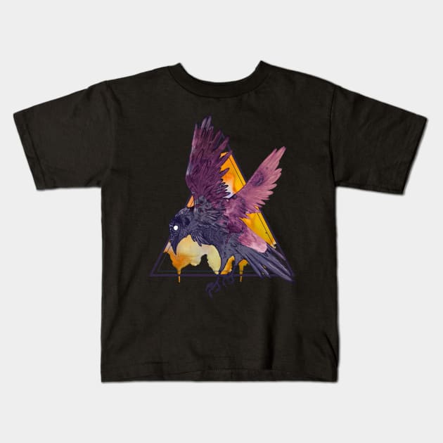 Crow Water Color Kids T-Shirt by ZarenBeck